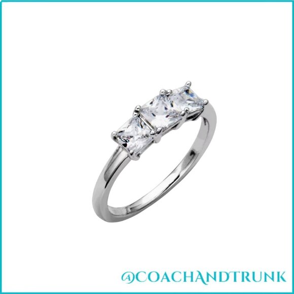 3 PRINCESS CUT STONES PAST PRESENT FUTURE SILVER RING SIZE 9 NWT - Picture 3 of 4